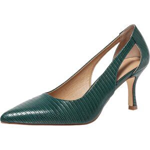 Women's Green Faux Leather Pumps Pointed Closed Toe Kitten Heel Pump Shoes
